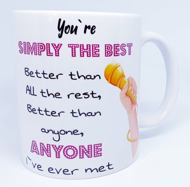 music mug gift. Simply the best gift karaoke singer. Microphone.