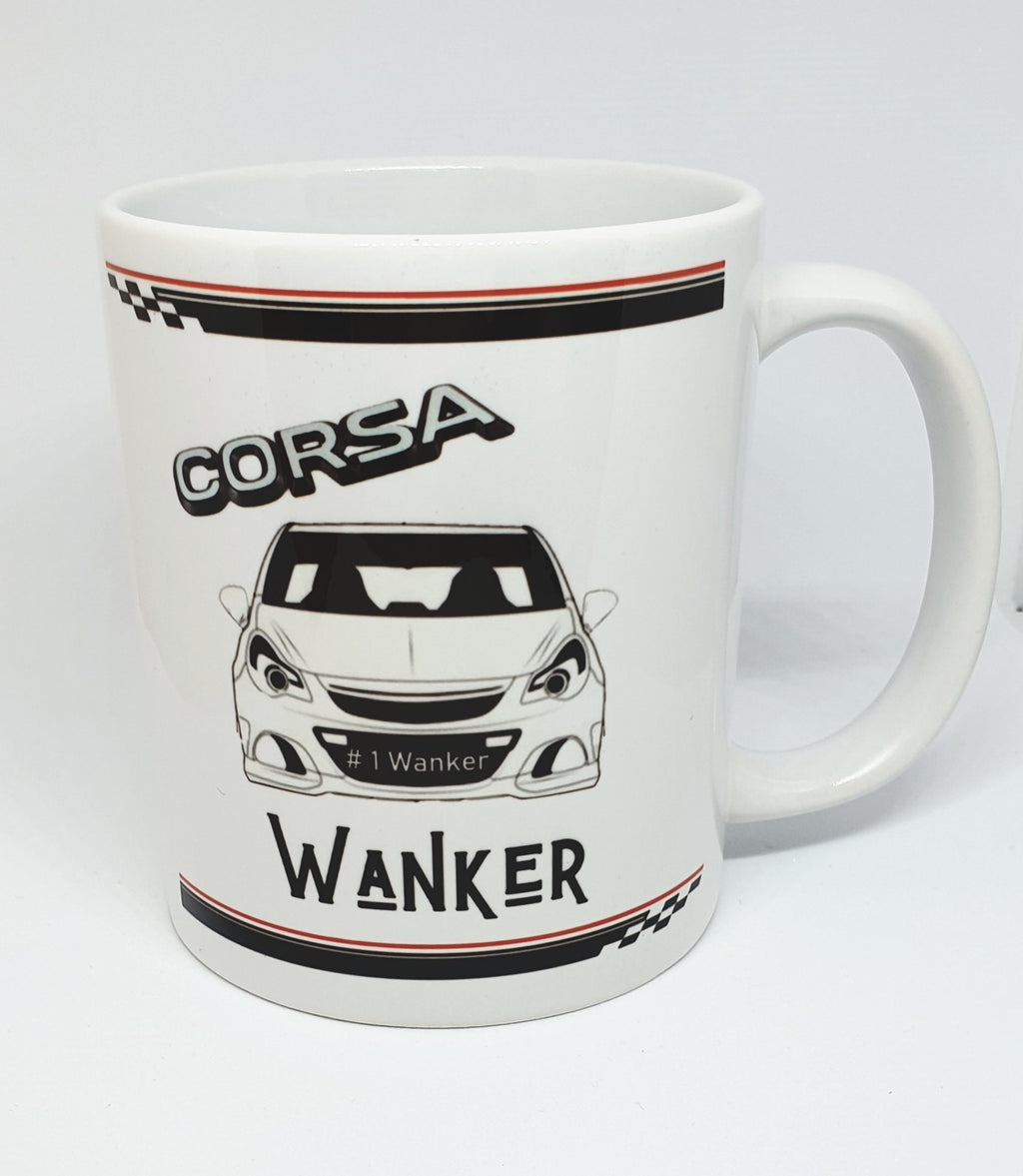 Corsa Wanker black colour change mug, coaster, and mouse mat – funny car gift for Corsa D C fans, Father’s Day, or garage office
