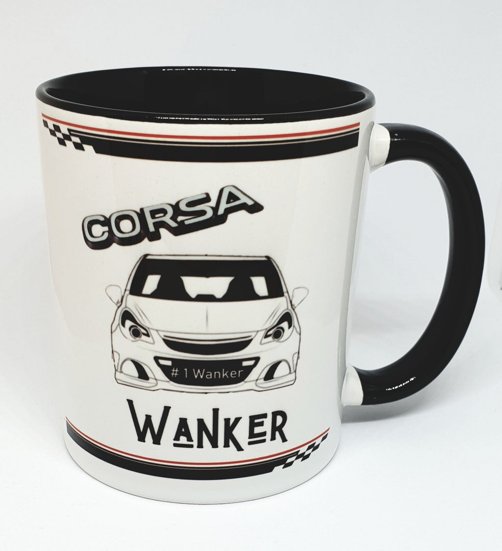 Corsa Wanker black colour change mug, coaster, and mouse mat – funny car gift for Corsa D C fans, Father’s Day, or garage office
