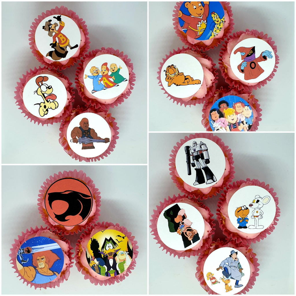 retro 80s party cake toppers FULLY EDIBLE pre cut cup cake decorations. Retro 80s and 90s 00s 10s 20s party. Themed Party toppers. Goonies,