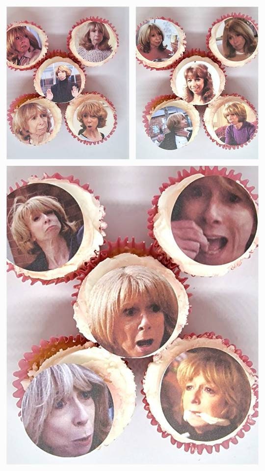 Gail platt meme party cake toppers. Coronation street. EDIBLE pre cut cup cake decorations. Retro 80s and 90s 00s. Themed Party toppers.
