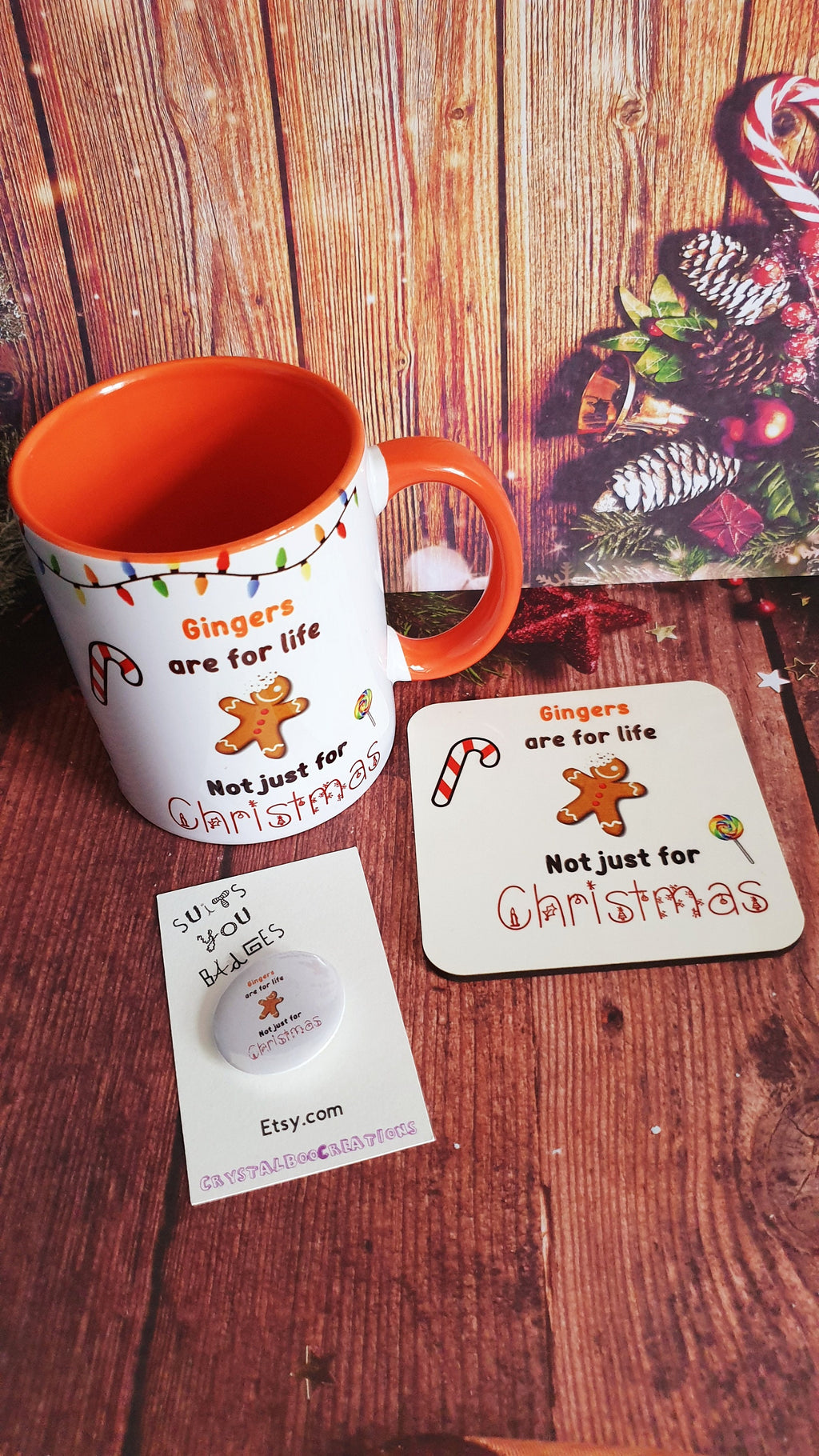 “Gingers Are For Life” mug, coaster, and badge – fun Secret Santa or Christmas gift for ginger friends or office colleagues