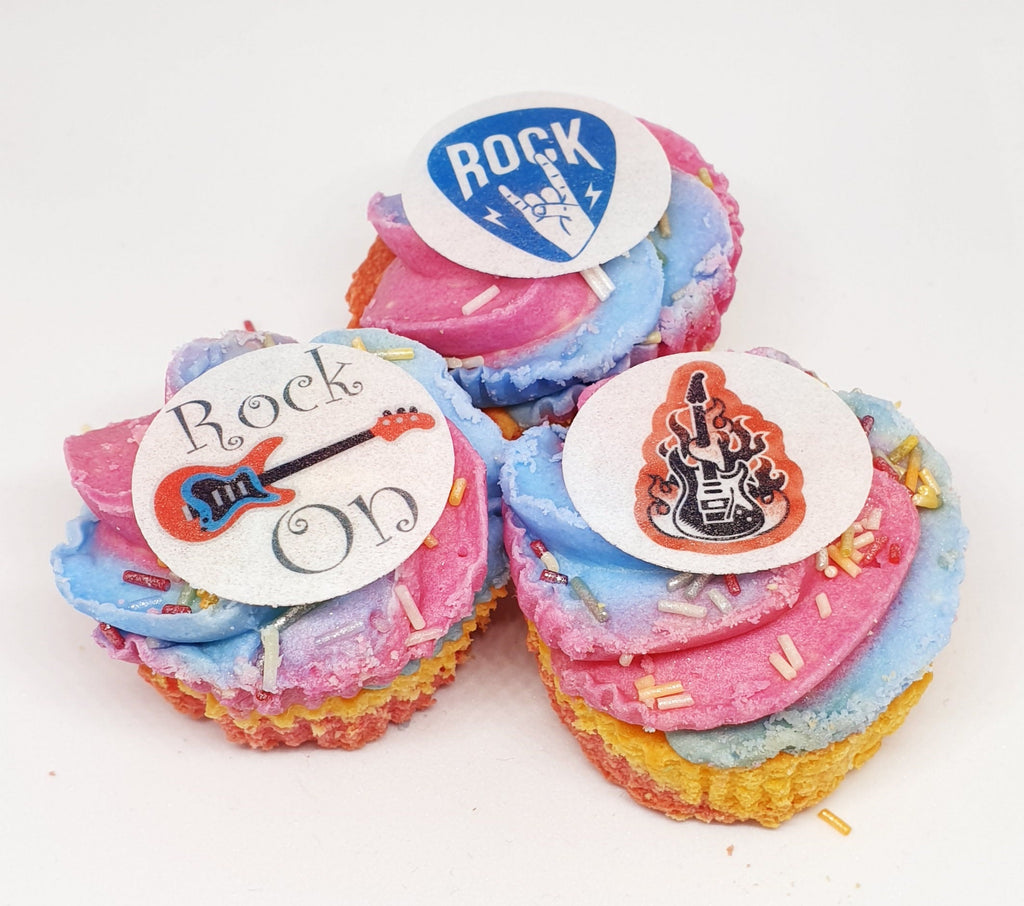 Rock star cake topper You Rock, Edible birthday cake wafer X24 music top gun Pre cut. Girls boys party toppers.