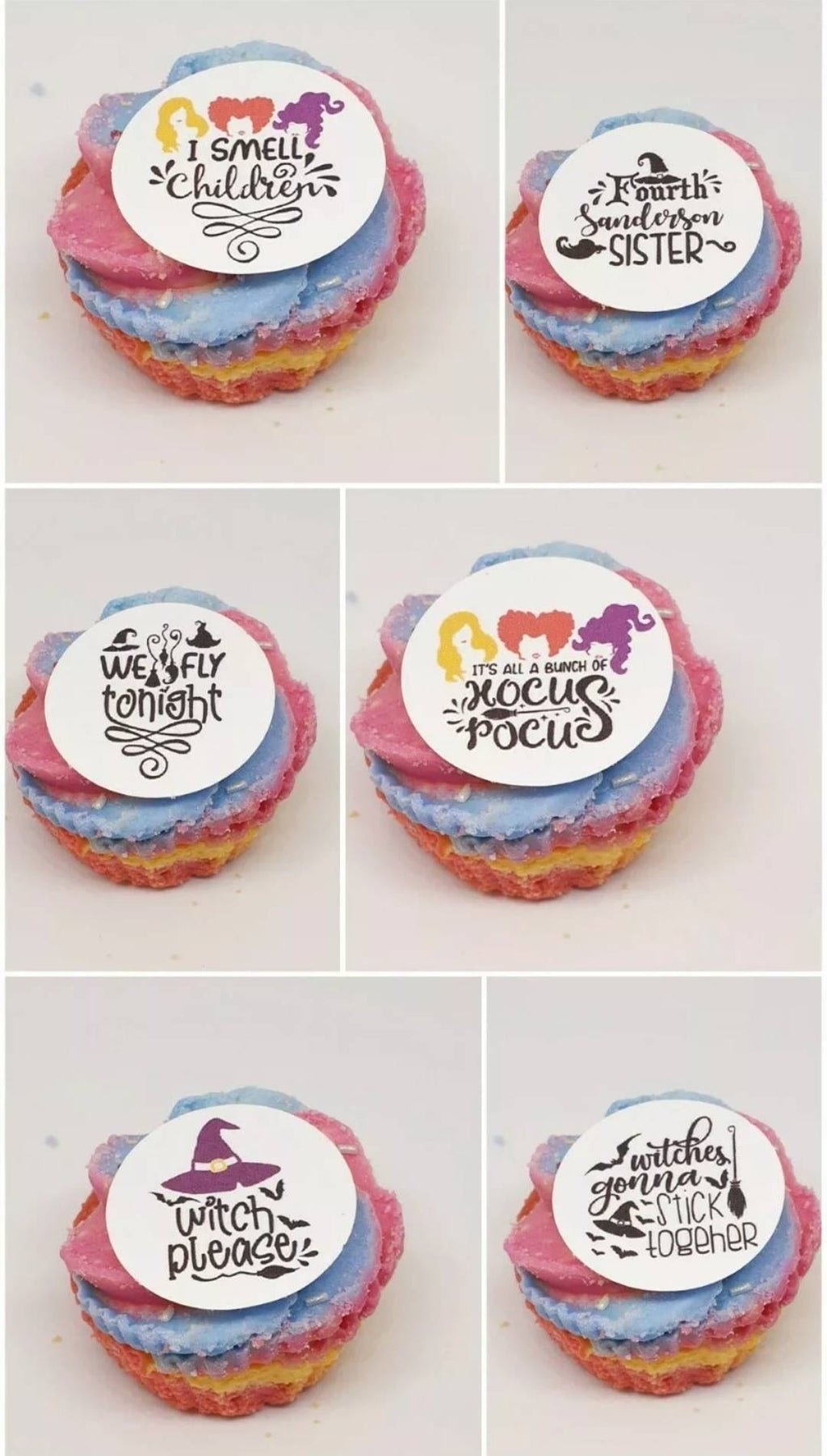 Halloween cake toppers, hocus pocus movies EDIBLE pre cut cupcake decorations party