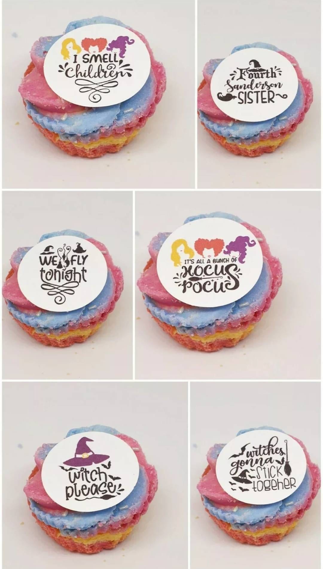 Halloween cake toppers, hocus pocus movies EDIBLE pre cut cupcake decorations party