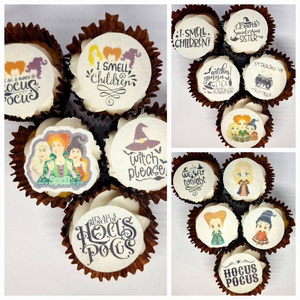 Halloween cake toppers, hocus pocus movies EDIBLE pre cut cupcake decorations party