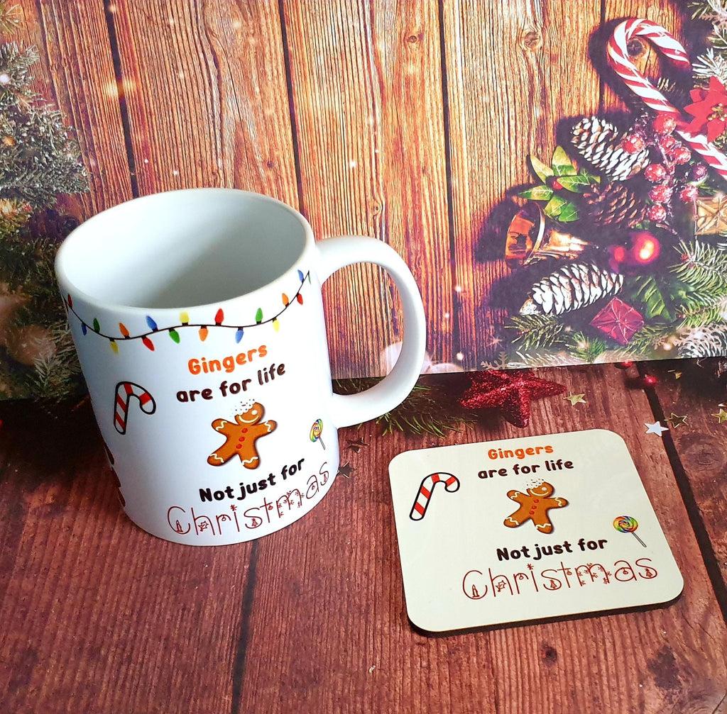 “Gingers Are For Life” mug, coaster, and badge – fun Secret Santa or Christmas gift for ginger friends or office colleagues