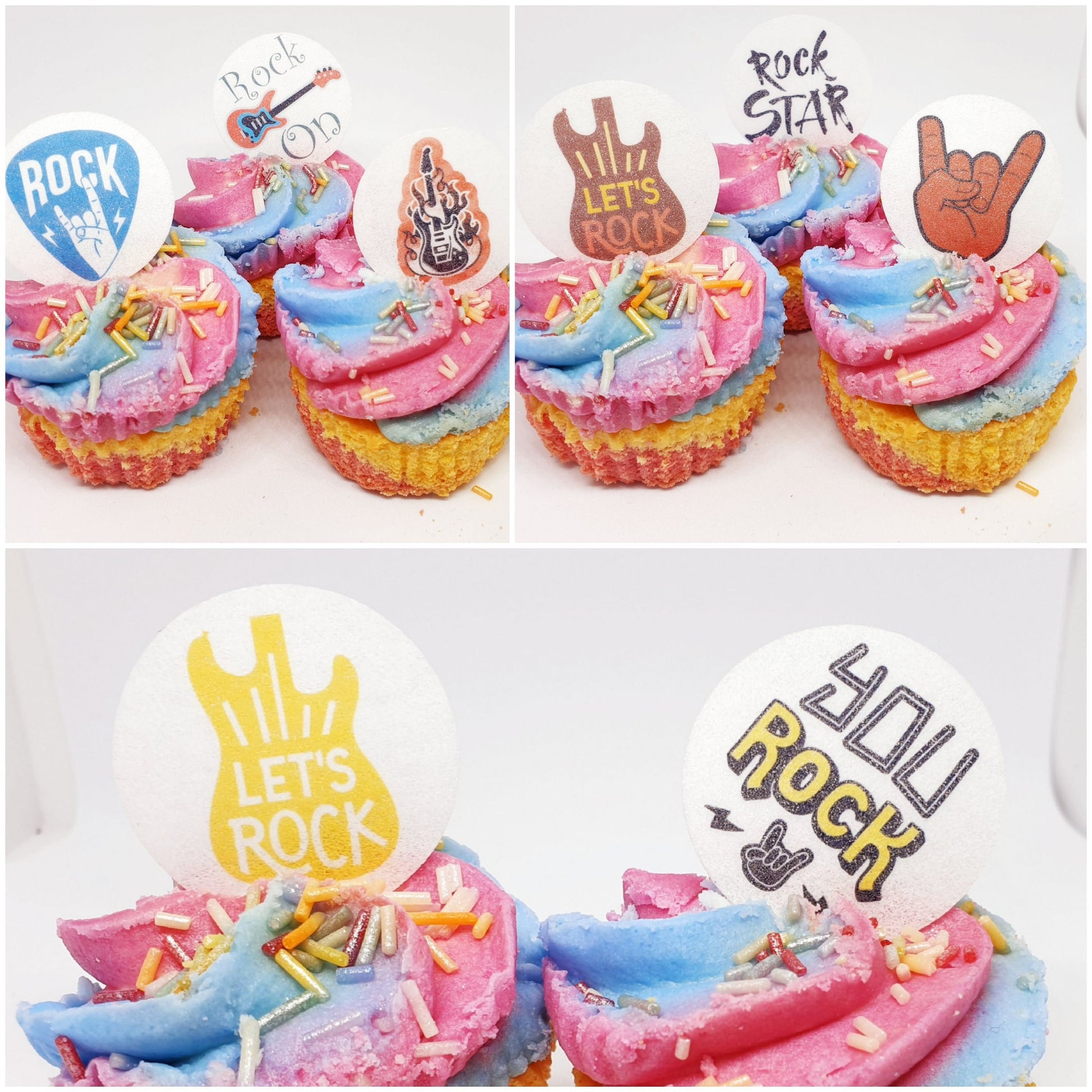 Rock star cake topper You Rock, Edible birthday cake wafer X24 music top gun Pre cut. Girls boys party toppers.