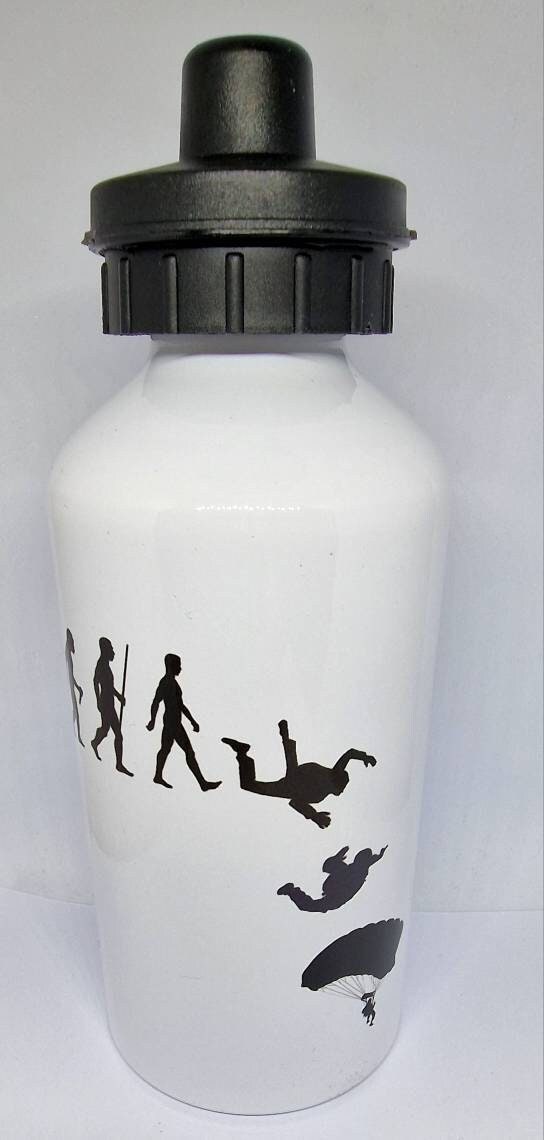 skydiving mug. sky dive water bottle, sports bottle parachute. Secret santa, clock. office gifts. Evolution of man.