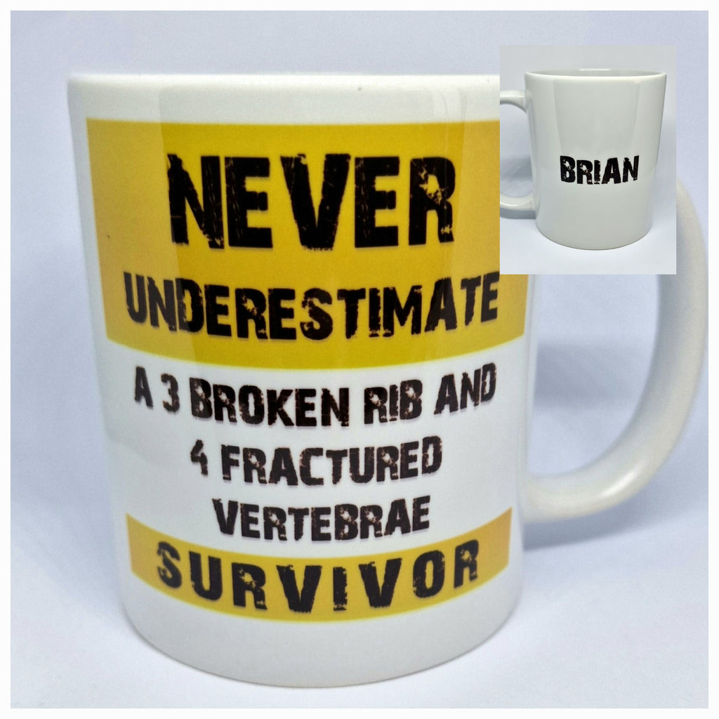 Personalised get well soon mug for broken ribs, surgery, broken leg, foot, or arm – funny recovery gift