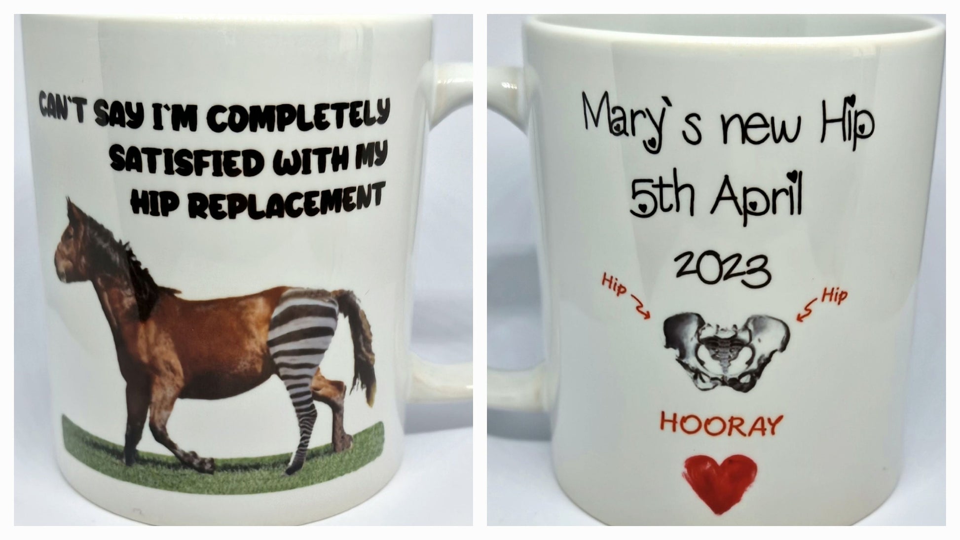 Get Well Soon Mug For Broken Hip & Surgery, Personalised Mug. funny gifts Horse and zebra leg
