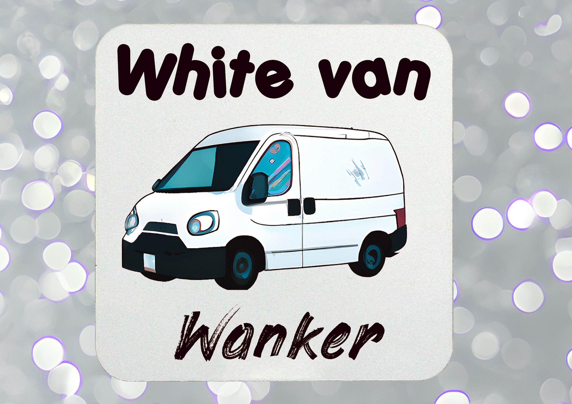 Personalized white van gift set with funny joke coaster – perfect for van drivers, car garages, Secret Santa, or office gifts