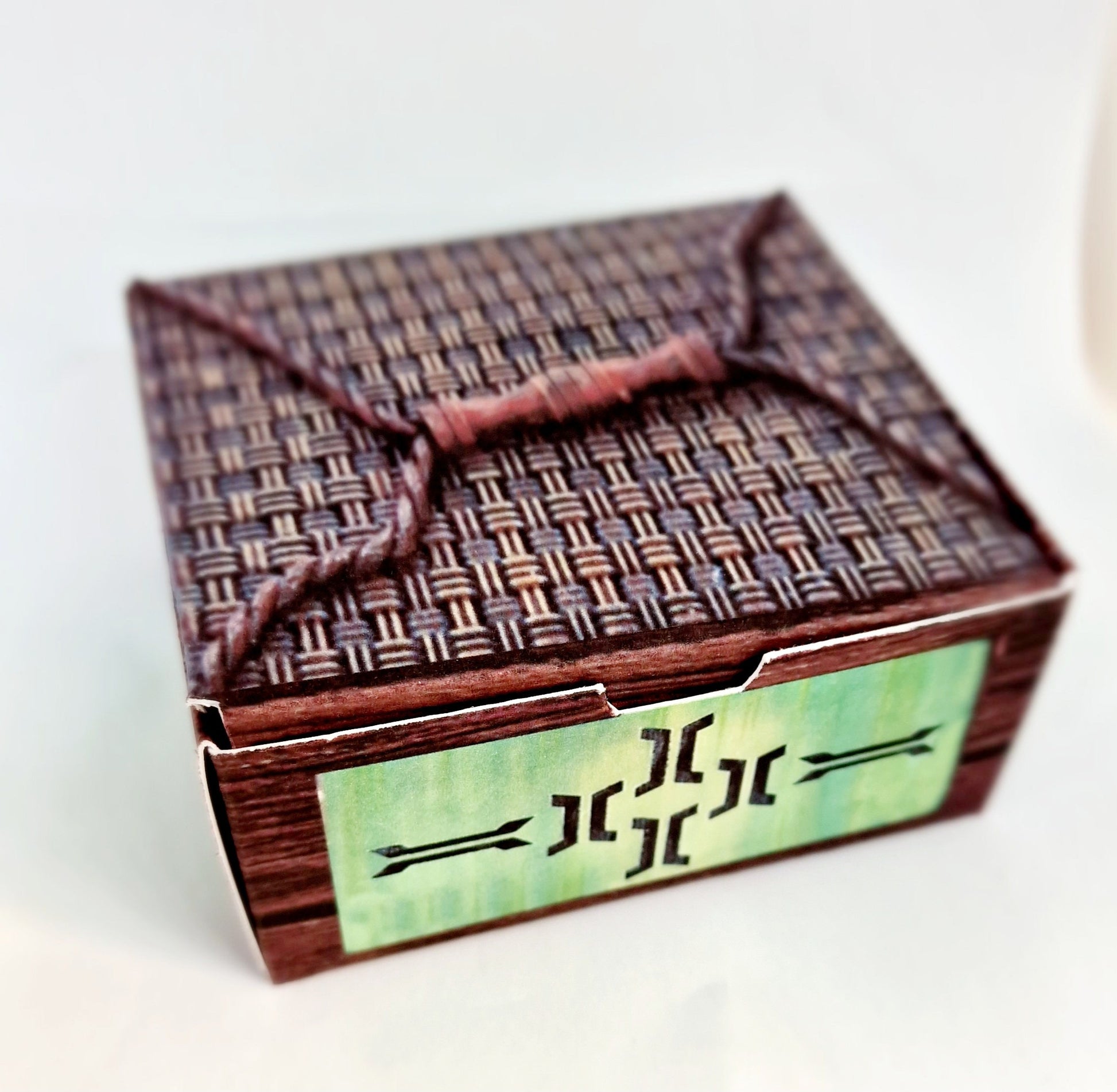 Handmade acrylic Gizmo Mogwai ornament with gift box, rule card, and free badge, displayed as a Christmas or Secret Santa gift.