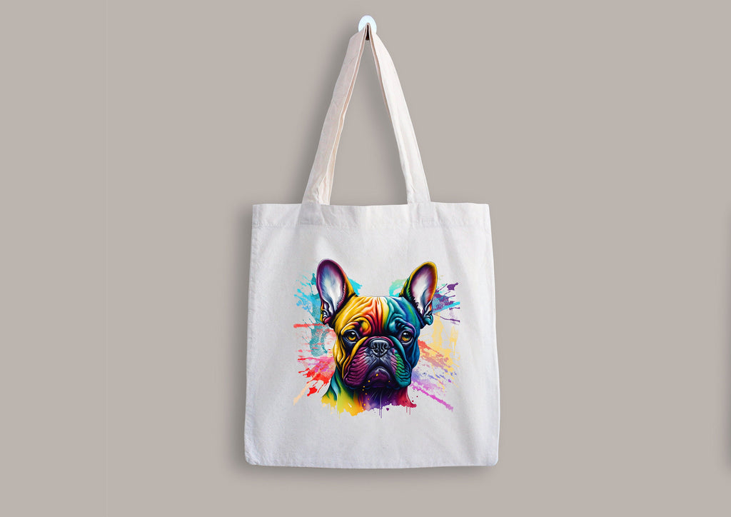 French bulldog color splash mug, coaster, personalised money box, shopping bag, and cushion cover – vibrant Frenchie dog lover gifts

