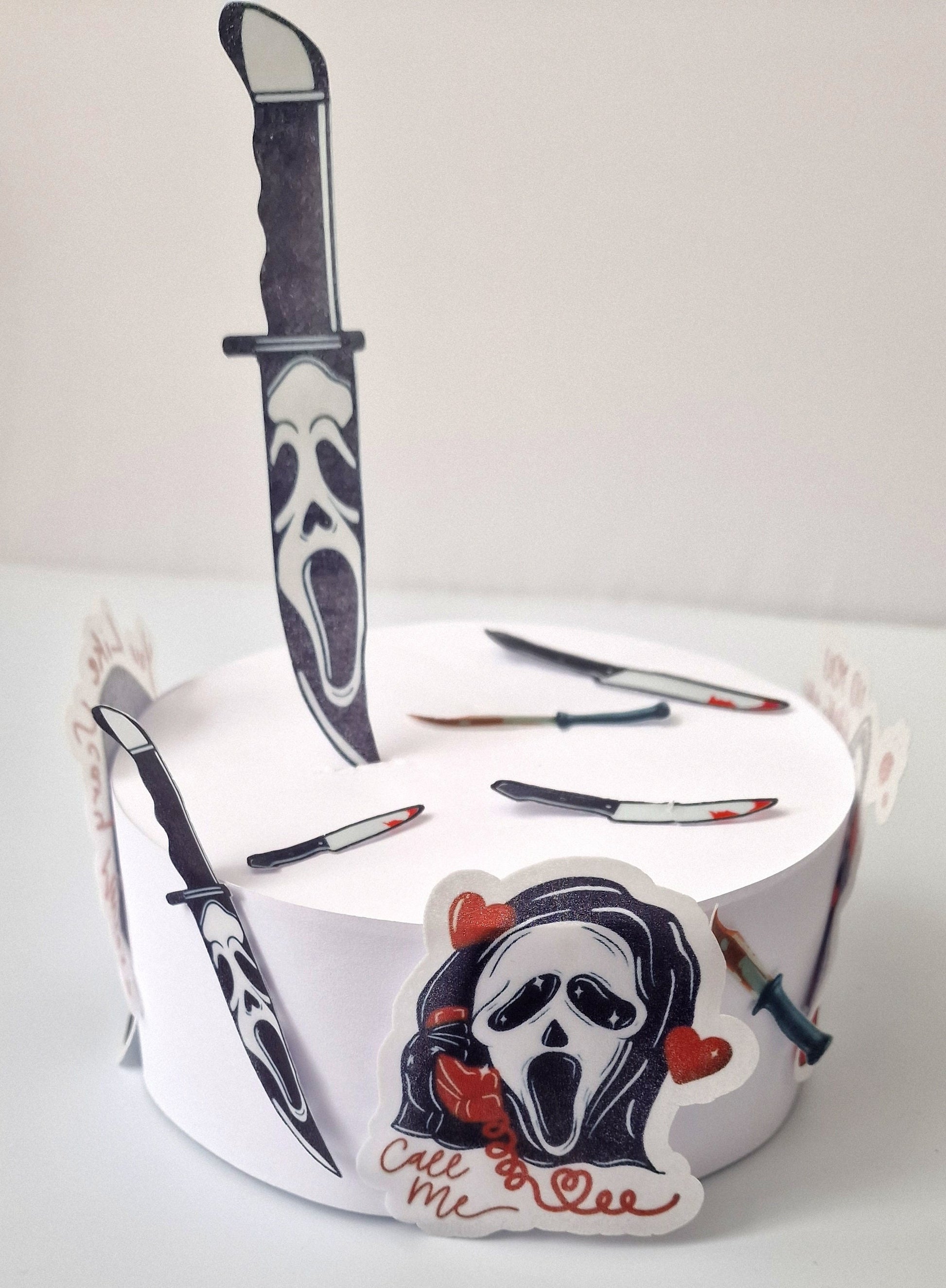 Halloween cake toppers, horror cake. EDIBLE pre cut cupcake decorations party. Have a killer birthday. What's your favourite movie.
