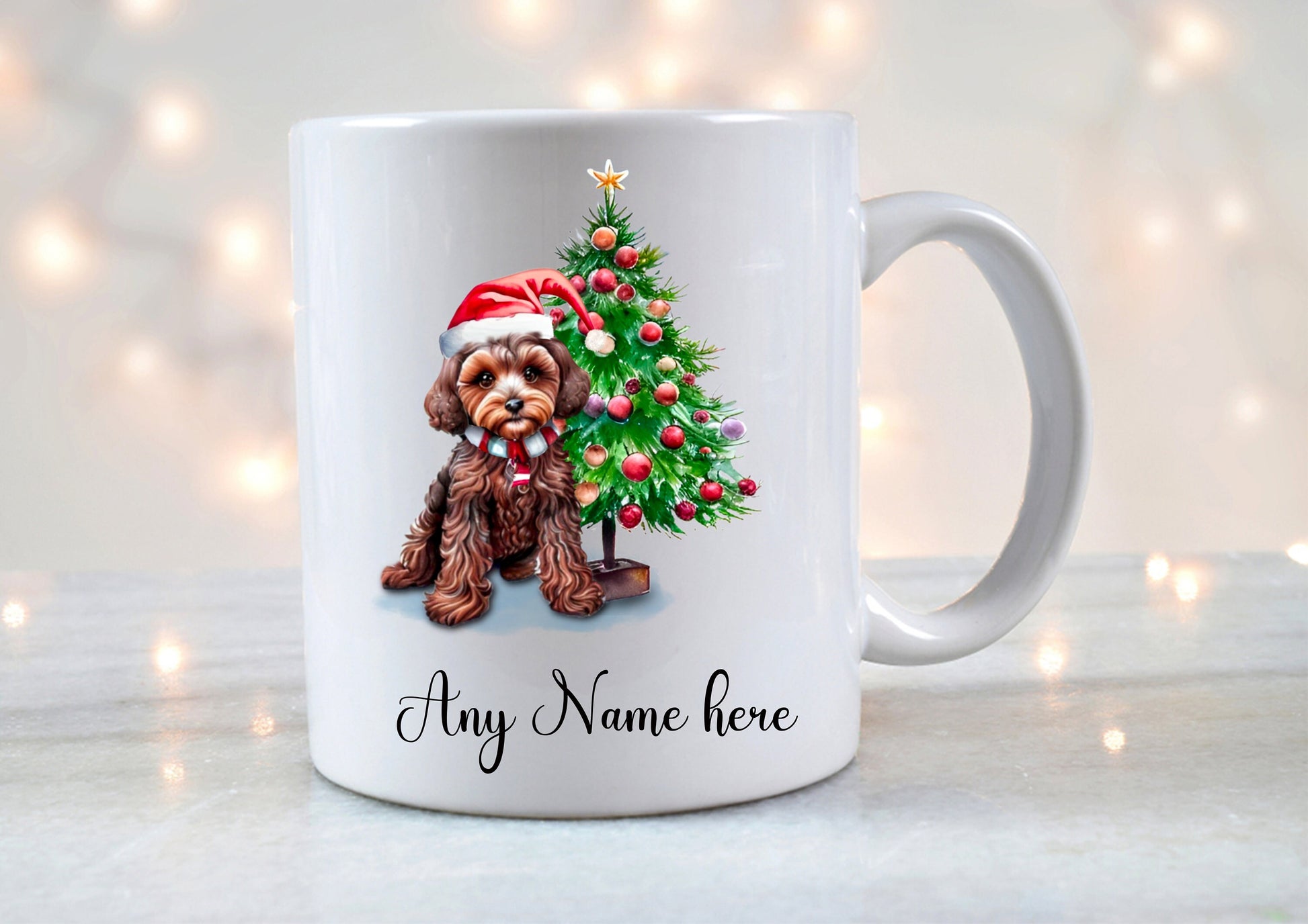 Personalised puppy dog mug with Cockapoo, French Bulldog, or Frenchie design and custom name – perfect Christmas dog lover gift