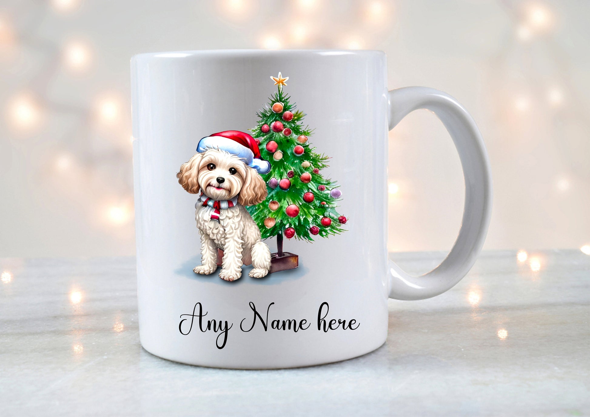 Personalised puppy dog mug with Cockapoo, French Bulldog, or Frenchie design and custom name – perfect Christmas dog lover gift