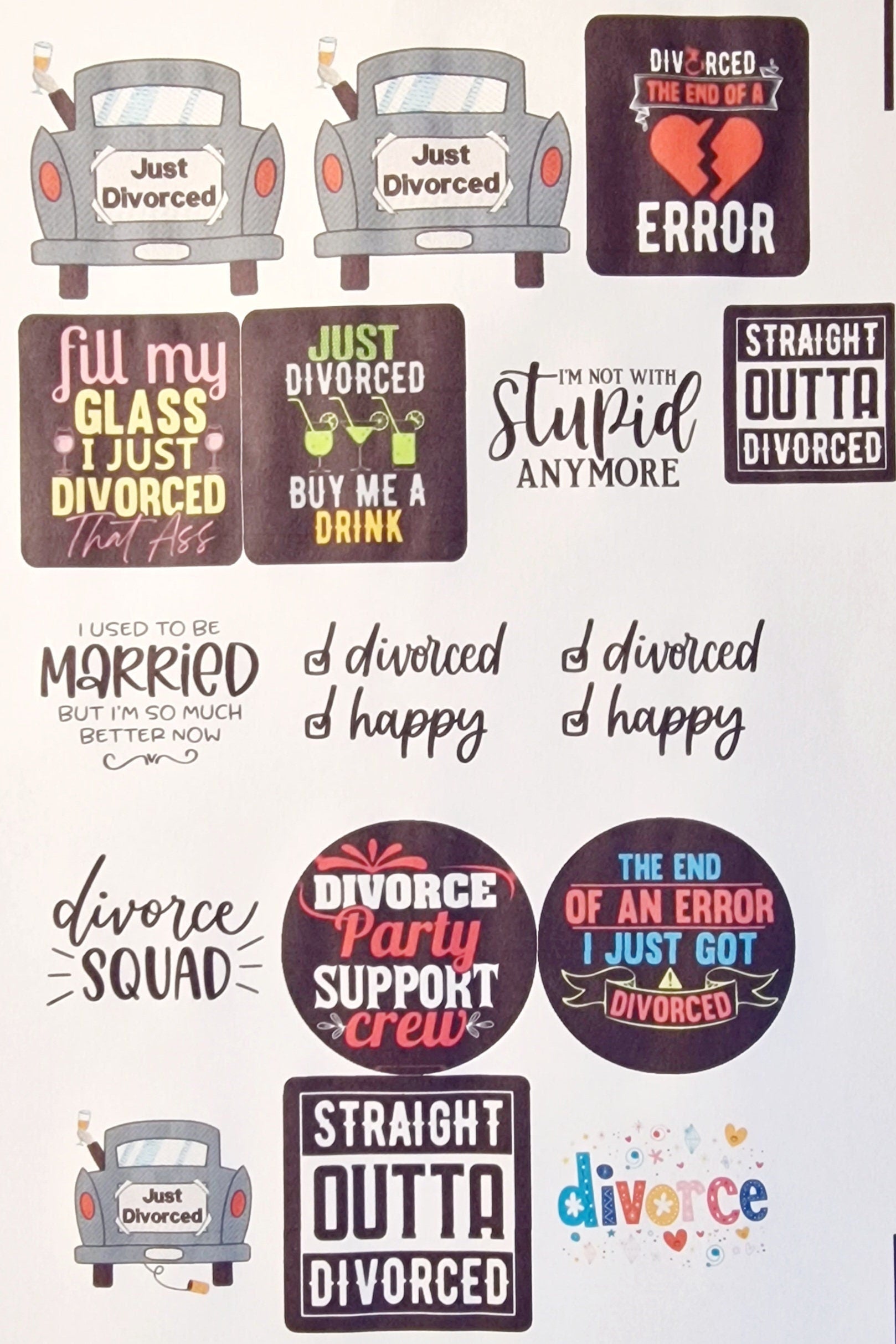 Just divorced edible cake toppers, x16 precut. Divorce party. leaving party