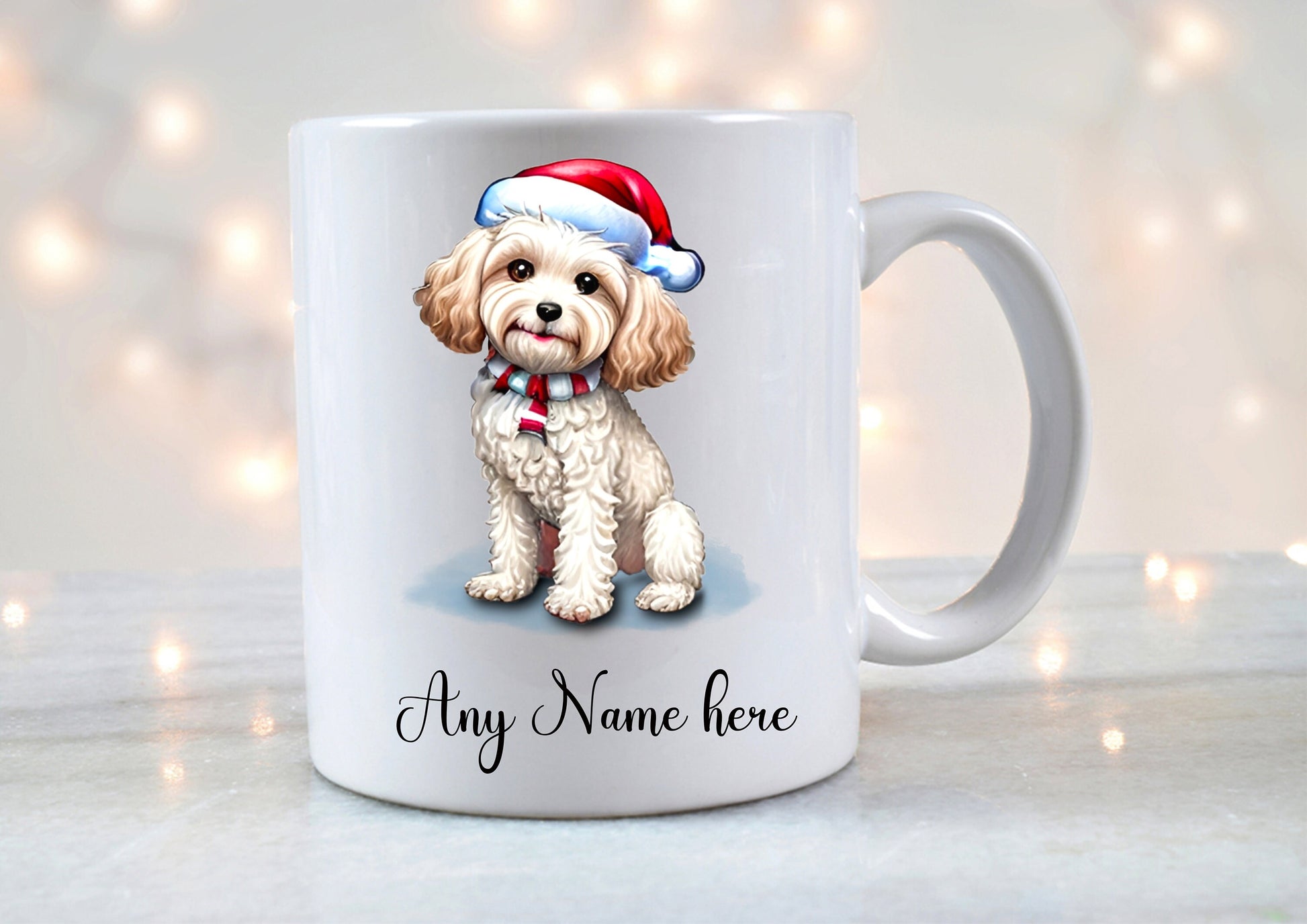 Personalised puppy dog mug with Cockapoo, French Bulldog, or Frenchie design and custom name – perfect Christmas dog lover gift