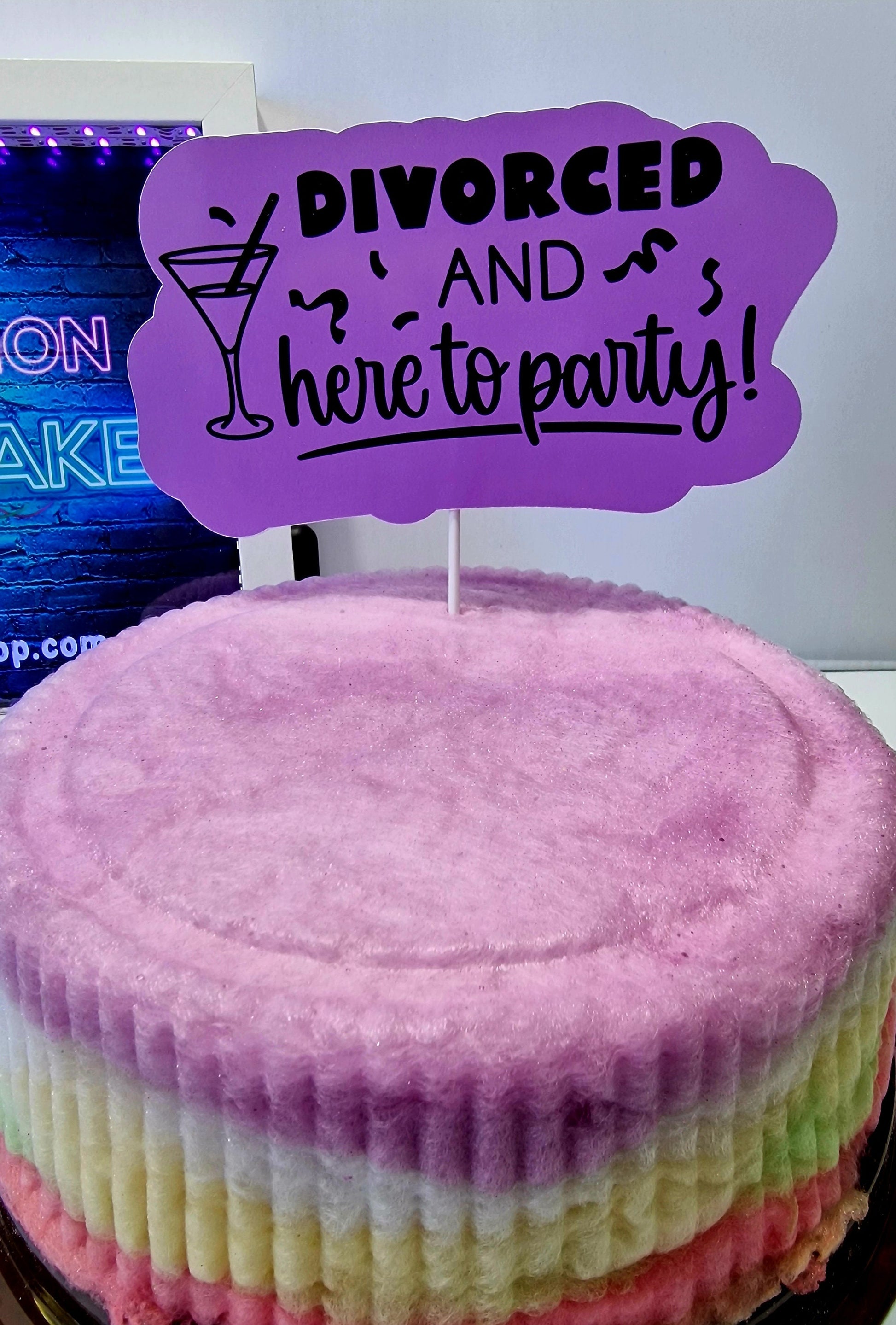 8-inch handmade candy floss cake with custom topper, colourful and vegan – perfect for kids’ birthday or party in the UK