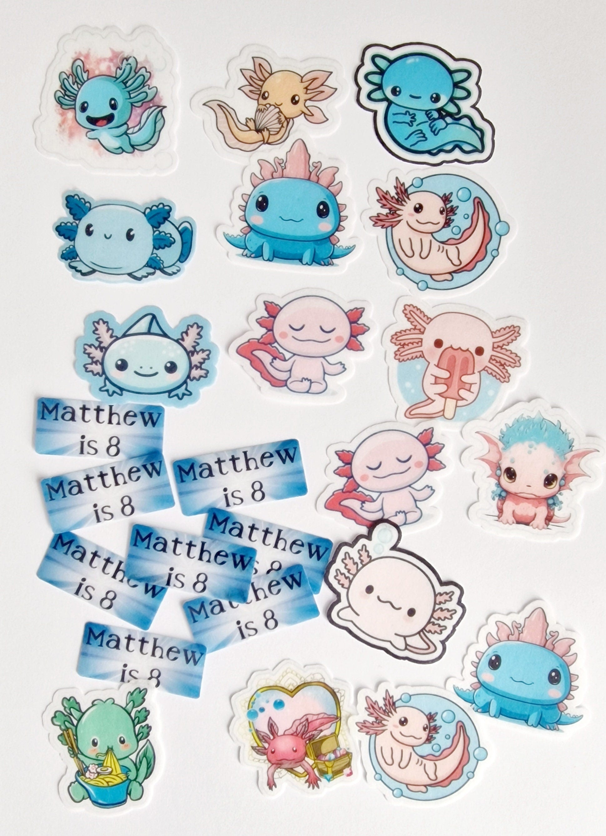 Axolotl Edible Cake Toppers | Personalised Name & Age | 32x Pre-Cut Cupcake Decorations | Wafer Paper | Cute Birthday Party Decor