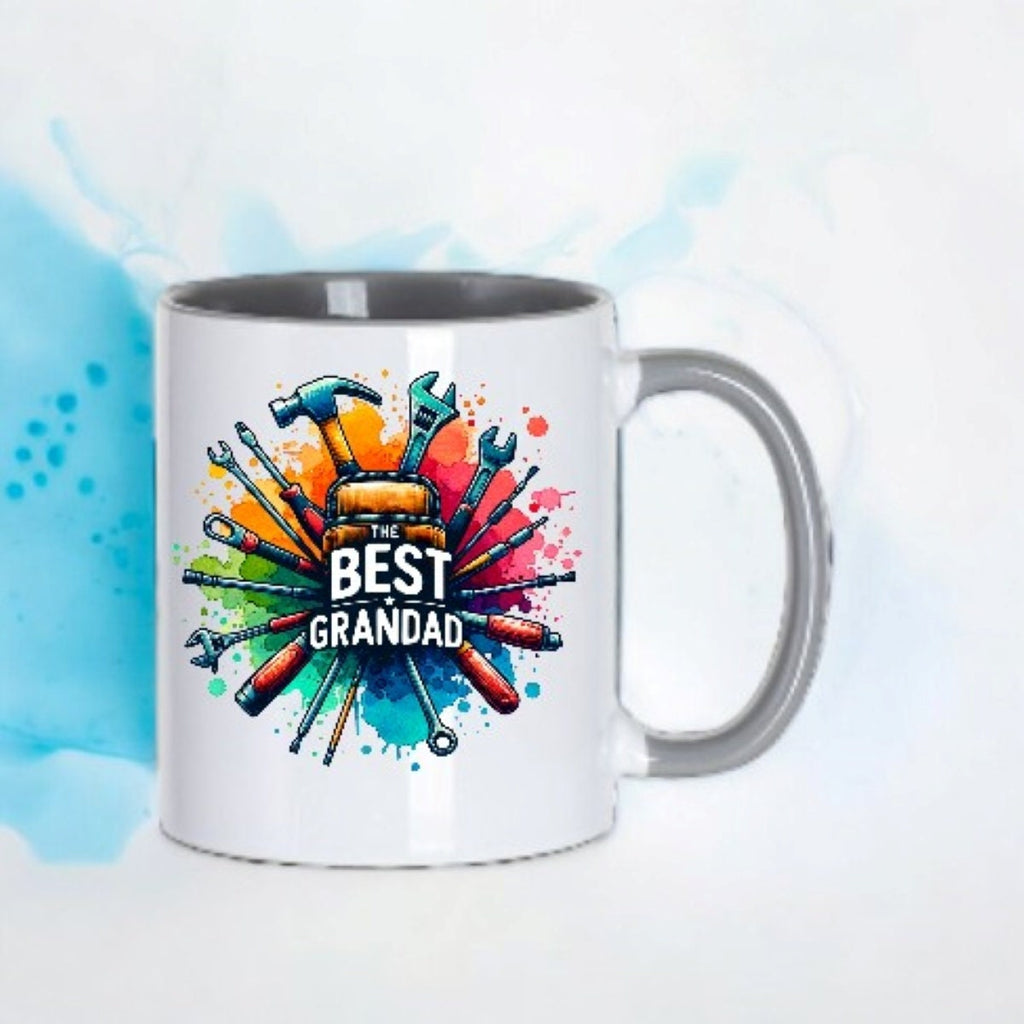 Trendy Grandad gifts ~ Mugs with Grey Handle and Tool  - Perfect for Birthdays and Xmas