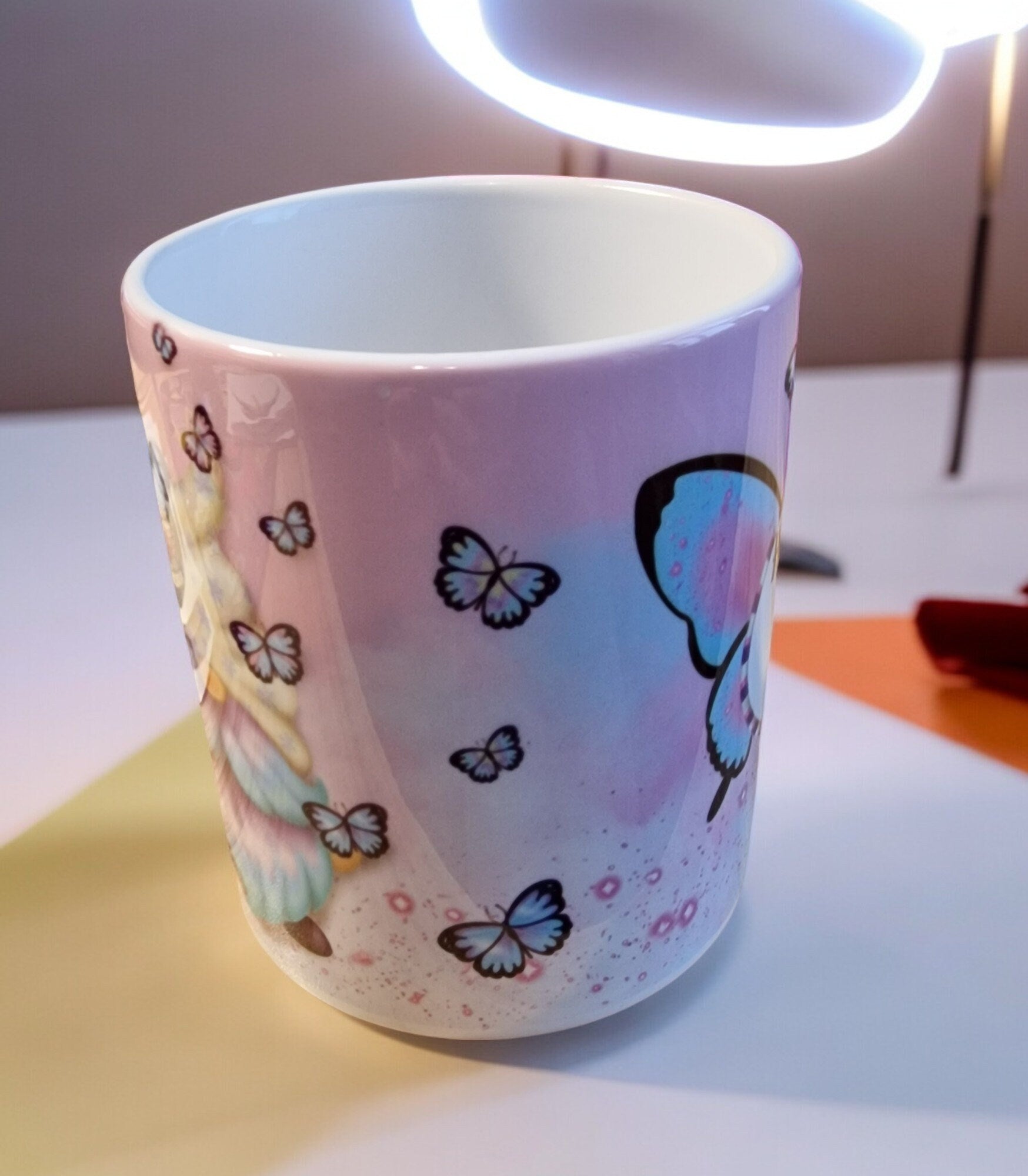 Personalised birthday mug. Special print butterfly, gonk 18th 21st 40th 50th 60th