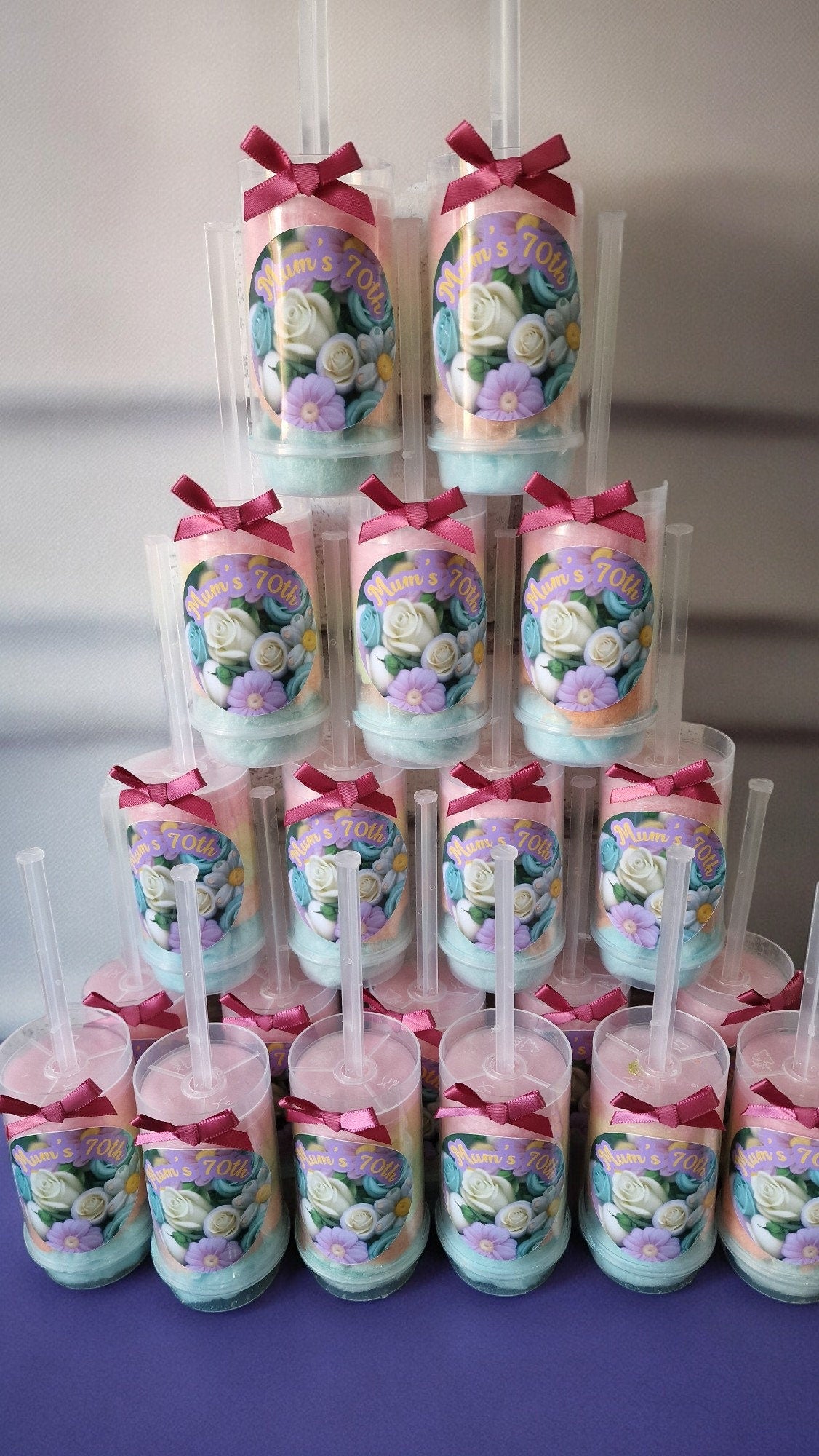 Childrens or Adults Candy Floss push pops X10 Personalised. Fairground party