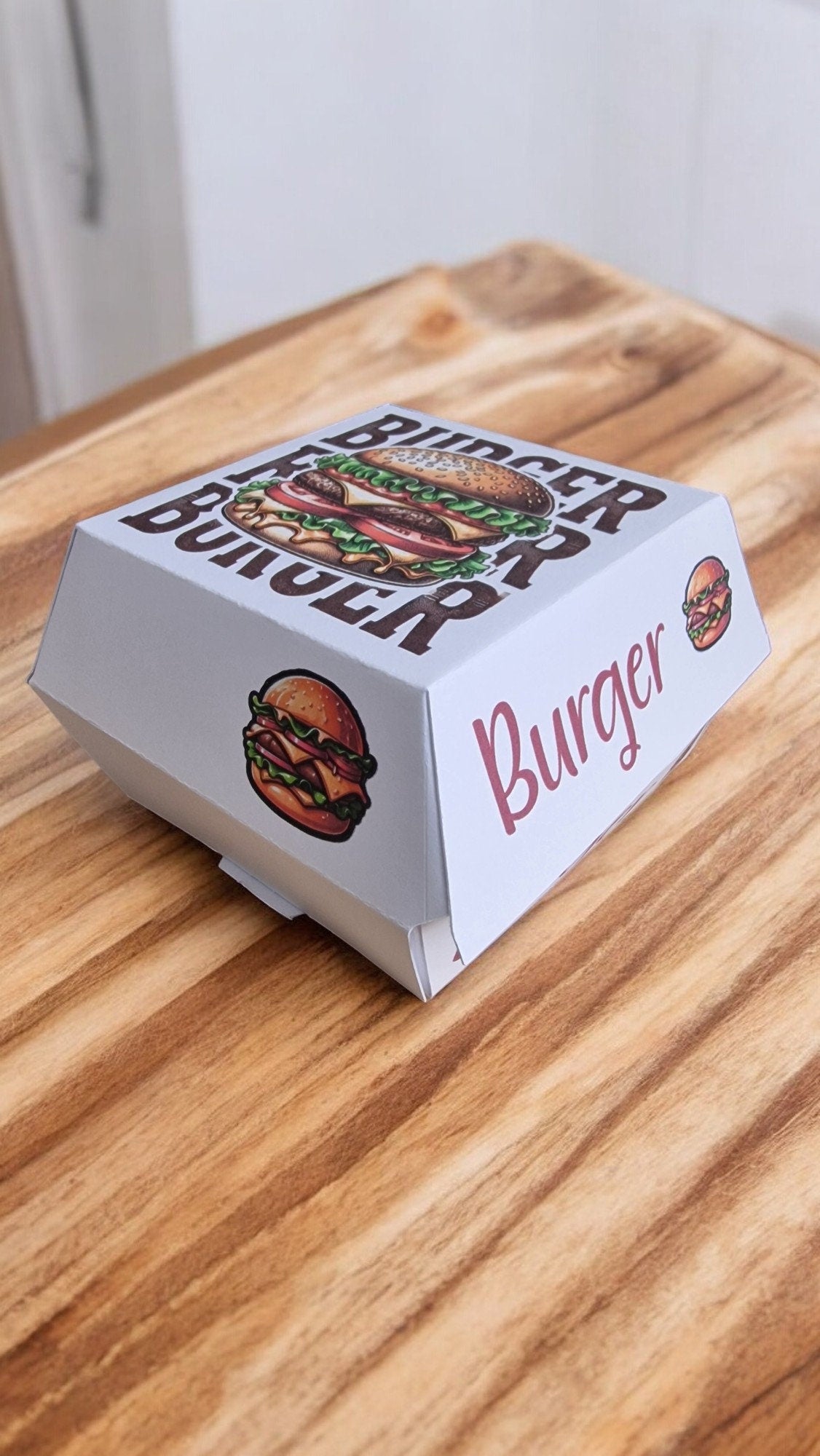 Burger and fries novelty socks displayed in a handcrafted burger box – fun fast food gift for Secret Santa or birthdays