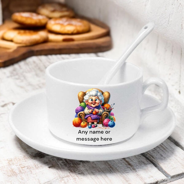 Personalised Grandma Gifts - Elegant Personalised Teacup Set with Cup, Saucer, and Spoon - Luxurious 4oz Hot Drink Nan Coffee Set