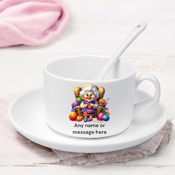 Personalised Grandma Gifts - Elegant Personalised Teacup Set with Cup, Saucer, and Spoon - Luxurious 4oz Hot Drink Nan Coffee Set