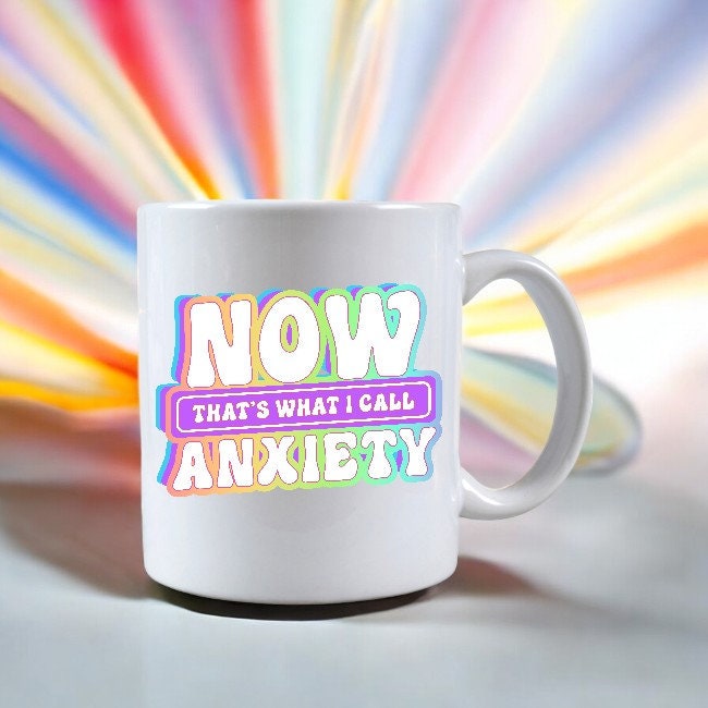 Now That's What I Call Anxiety Mug - Funny birthday gift or secret santa present for music lovers with a sense of humor