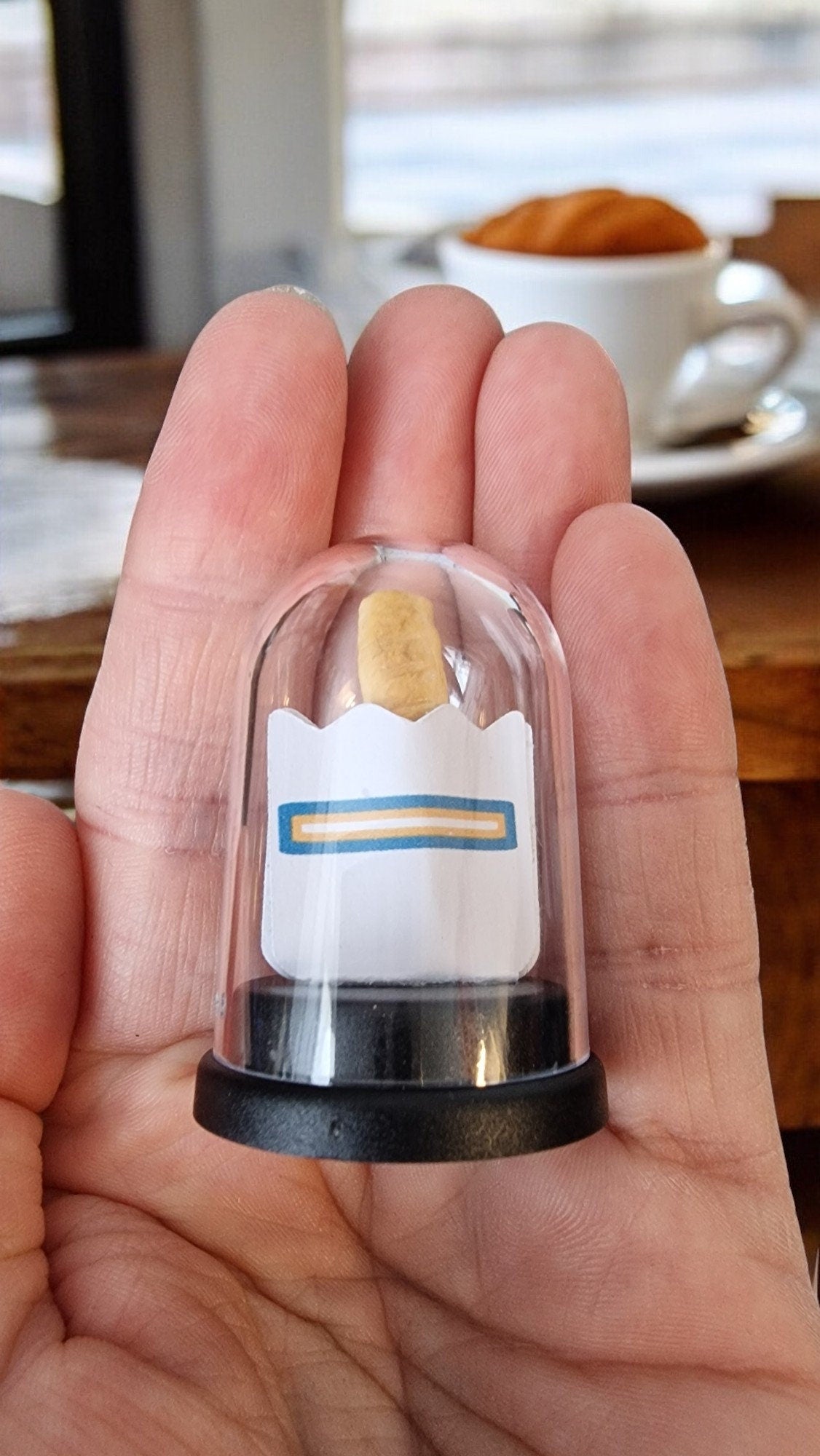 Miniature sausage roll in a clear dome with gift card and box – unique novelty birthday or Christmas gift
