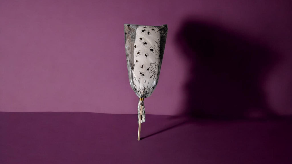 Pack of 10 Halloween-themed candy floss lollies in spooky colours, individually wrapped – perfect for party bags and trick or treat