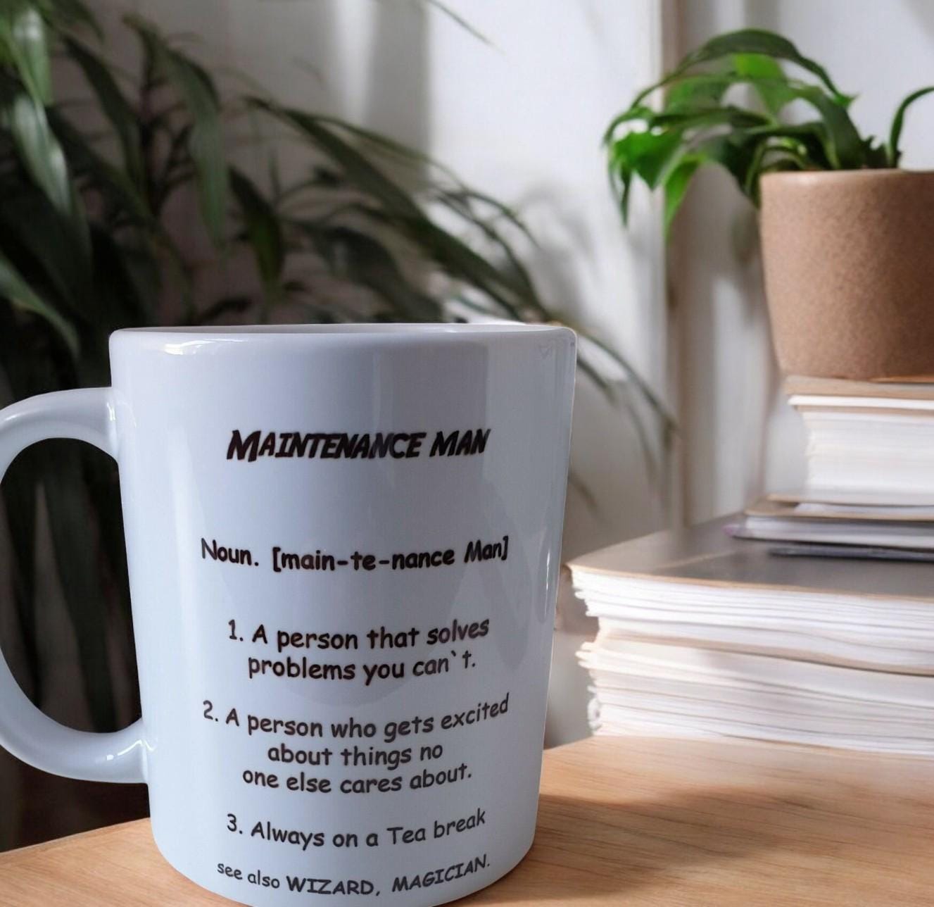 Personalised Maintenance Mug – Handy Man Gift, Choice of White or Black High Gloss, Custom Name