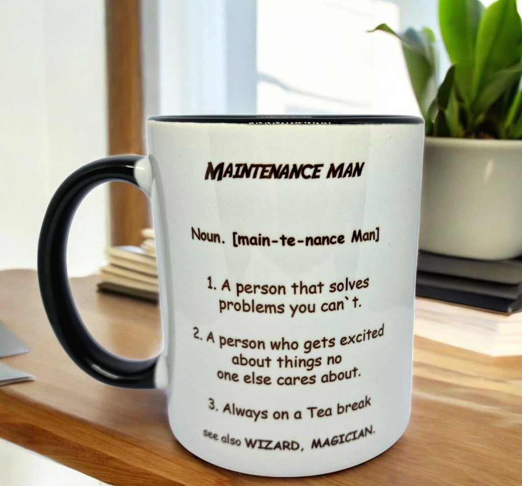 Personalised Maintenance Mug – Handy Man Gift, Choice of White or Black High Gloss, Custom Name