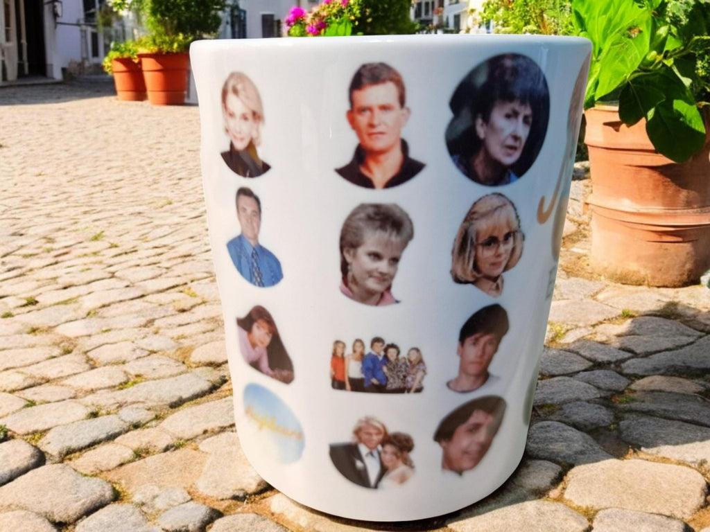 Neighbours mug featuring Kylie and Jason, “Especially for You 1985–2022” design – perfect Secret Santa or Christmas office gift