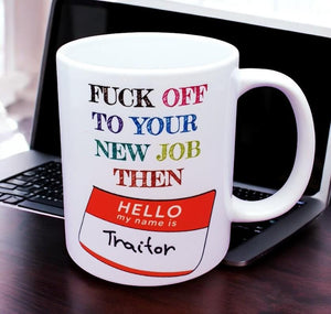 Funny “F* Off to Your New Job” traitor mug and optional coaster – cheeky office goodbye or leaving gift