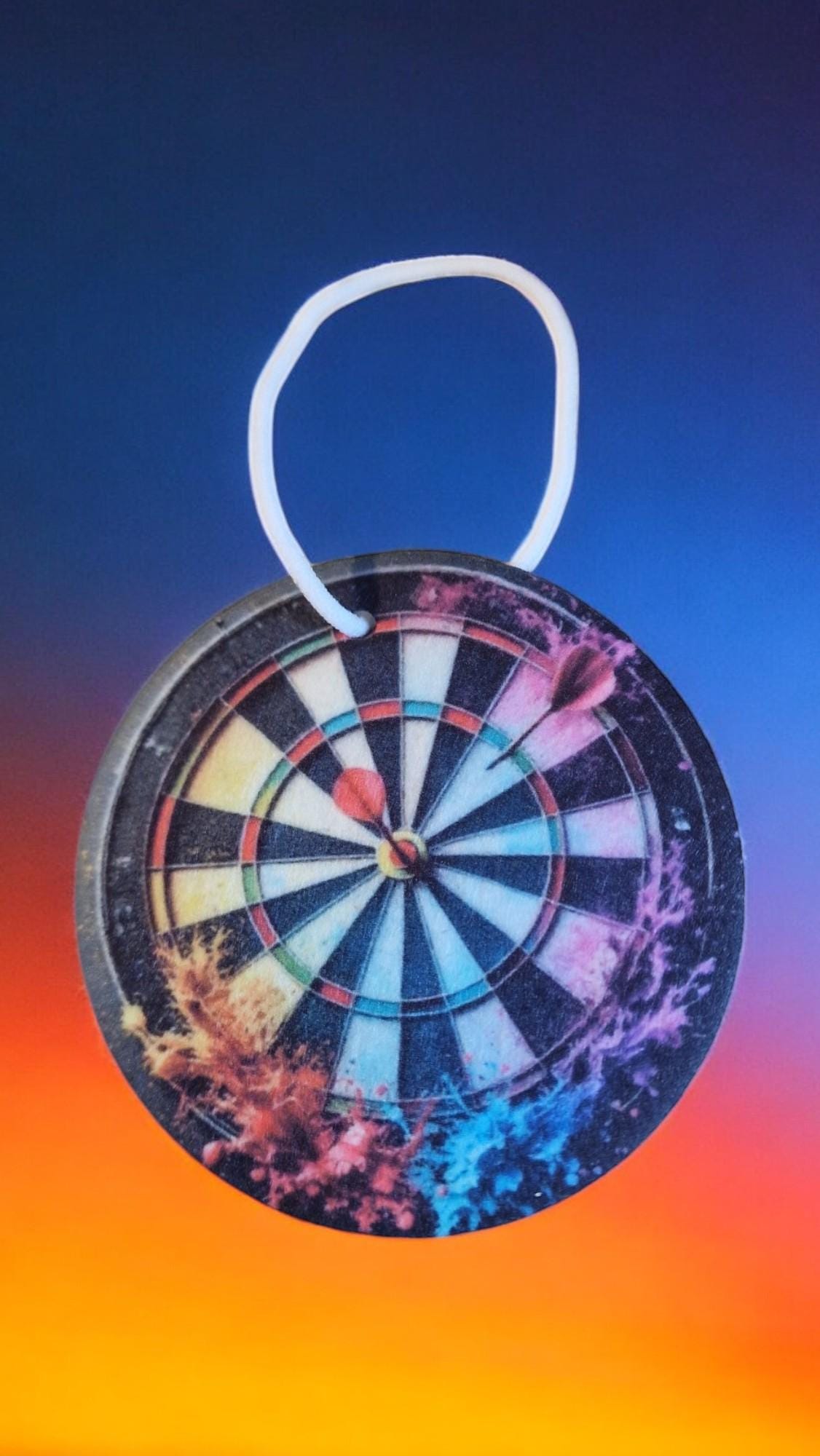 Dartboard car air freshener – novelty darts gift, fun car accessory with bold dartboard design