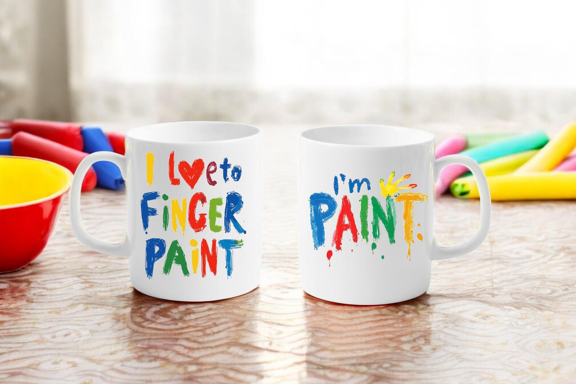 ‘I Love To Finger Paint’ cute couple mugs – set of 2 cheeky ceramic mugs, playful gift for couples
