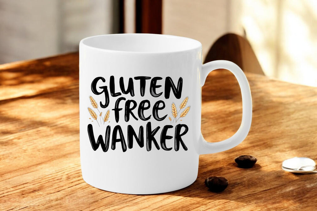 Gluten Free Wanker high-gloss ceramic mug – funny gift for celiacs, diet warriors, and banter lovers
