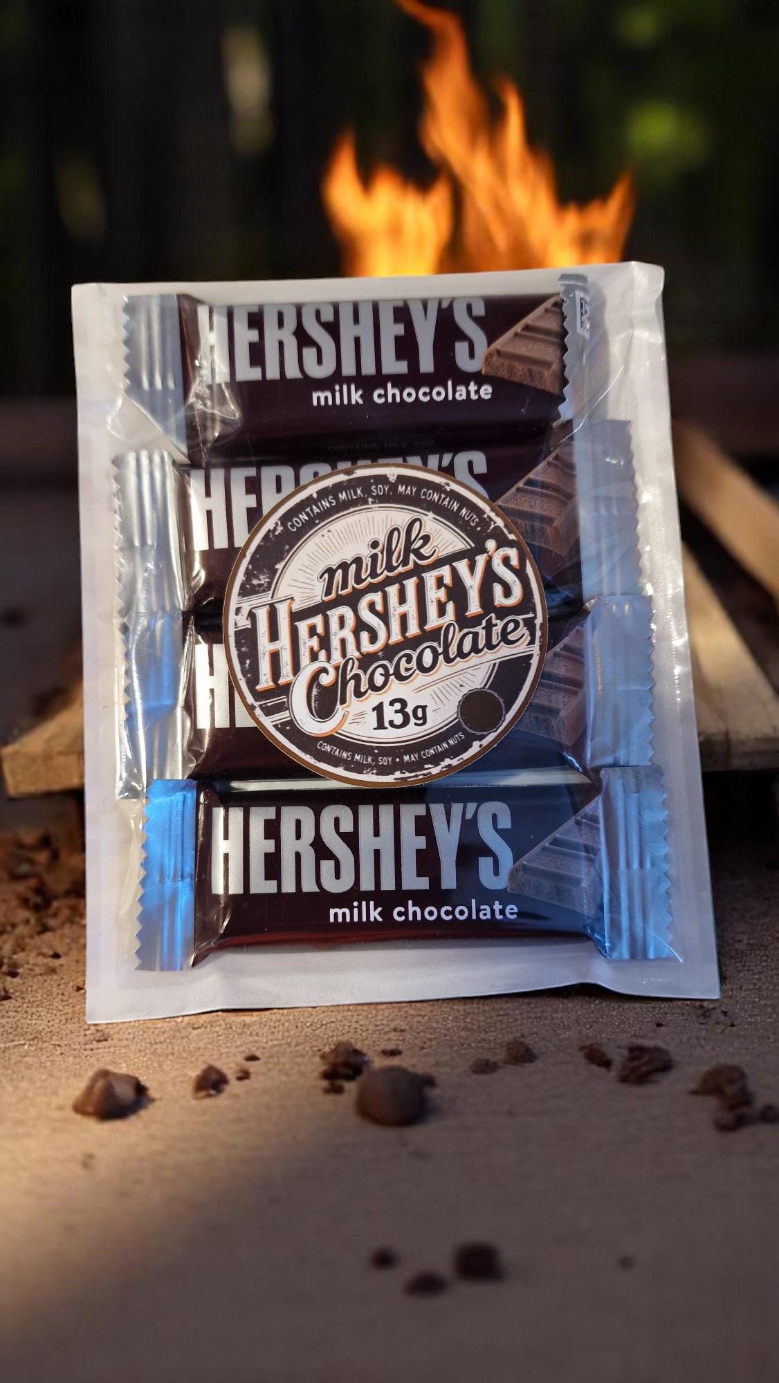 All-American S’mores Kit gift box with marshmallows, Hershey’s chocolate, graham crackers, and portable campfire—perfect for camping, parties, or family treats.