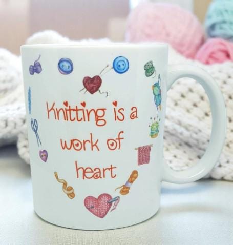 Knitting Addict mug with cute sheep and yarn design – funny gift for knitters, Secret Santa, or birthday present