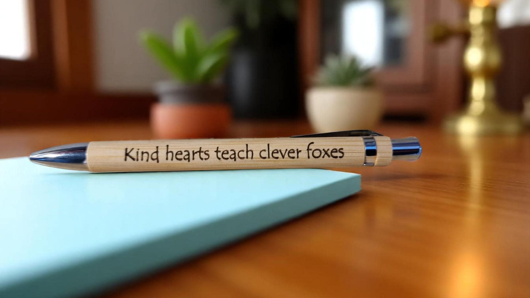 Personalised bamboo black pen with engraved custom message, eco-friendly and perfect for teachers, students, colleagues, or graduation gifts.