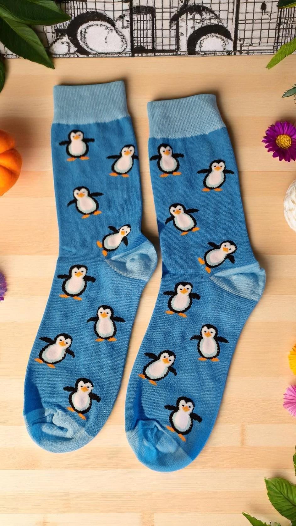 Penguin Style Socks Gift Box – Cute Blue Socks With Gift Tag, Cosy Novelty Gift For Adults