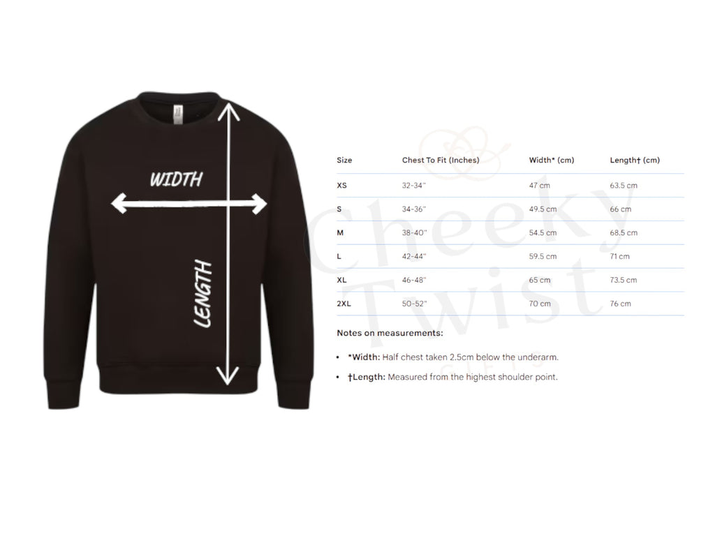 Black sweatshirt with measurements on a white background