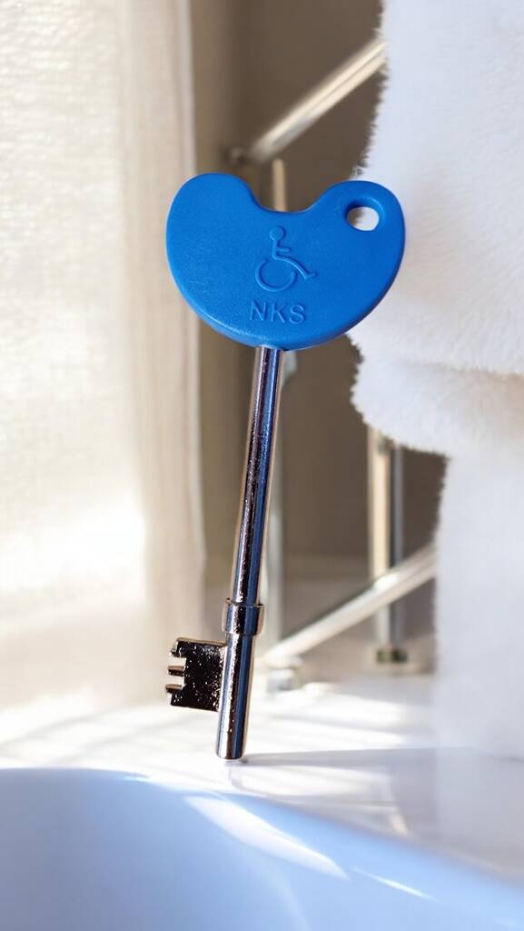 Disabled Toilet Key Blue – NKS radar key for accessible toilets, steel and plastic, portable and discreet