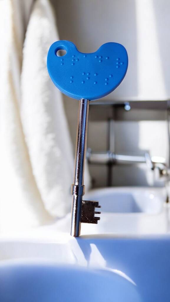 Disabled Toilet Key Blue – NKS radar key for accessible toilets, steel and plastic, portable and discreet