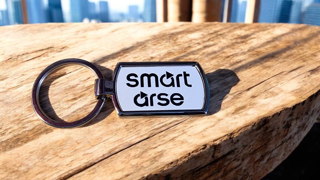Metal car keyring – curved rectangle stainless steel, cheeky Car Wanker gift, boxed accessory for car lovers