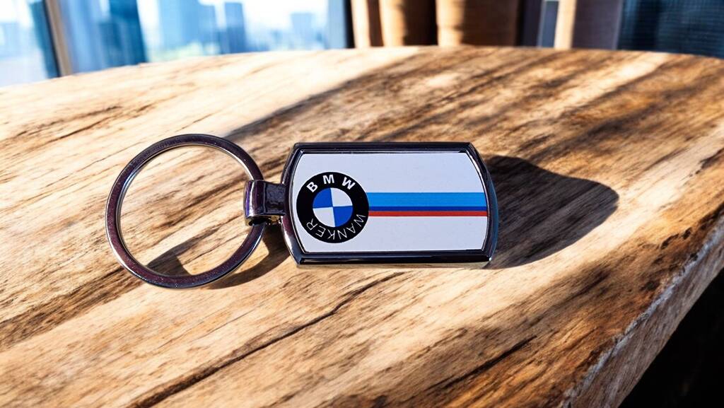 Metal car keyring – curved rectangle stainless steel, cheeky Car Wanker gift, boxed accessory for car lovers